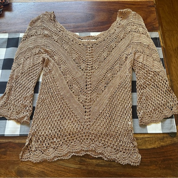 Bette page Crochet Knit Top in tan size s - Picture 1 of 7